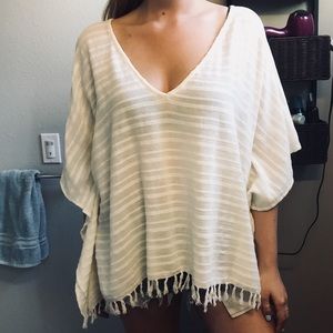 Billabong white striped frill poncho